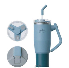 كوب سفر معزول بتفريغ الهواء من بريف تمب جارد - مقبض دوار 180 درجة، يحافظ على البرودة لمدة 24 ساعة والحرارة لمدة 12 ساعة، أغطية مانعة للتسرب، 1200 مل - أزرق