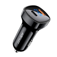 Acefast B4 digital display 66W(USB-C+USB-A) dual port car charger black