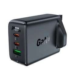 شاحن ACEFAST A44 PD65W GaN (منفذان USB-C + منفذ USB-A) (المملكة المتحدة) أسود