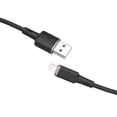 كابل شحن ونقل بيانات ACEFAST C2-02 من USB-A إلى Lightning مصنوع من سبائك الزنك والسيليكون، أسود اللون.