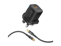 هاتف آبل آيفون 16 برو ماكس بسعة 256 جيجابايت + شاحن بروميت باوربورت - 25 واط، أسود، المملكة المتحدة