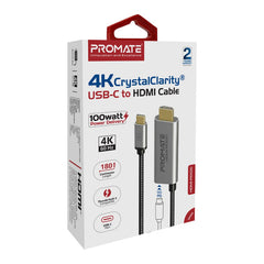 Promate - HDMI-PD100,4K CrystalClarity USB-C to HDMI Cable,Silver