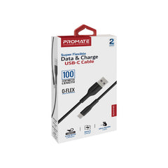 Promate -xCord-AC ,Super Flexible Data and Charge USB-C Cable,BLACK