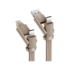 BAZIC GOCHARGE ALUCABLE, 4 IN 1 ALUMINIUM CHARGING CABLE WITH USB A/C INPUT AND USB C/LIGHTNING OUTPUT. PD FAST CHARGE 1M - GOLD