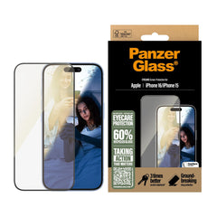 واقي شاشة PanzerGlass® EyeCare المضاد للانعكاس والضوء الأزرق لهاتف iPhone 16 Plus | مقاس فائق العرض