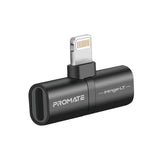 Promate - iHinge-LT,2-in-1 Audio & Charging Adaptor with Lightning Connector,Black