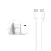 شاحن سريع WIWU Wi-U006 CC بقوة 30 واط بتقنية PD / قابس بريطاني + منفذ USB-C إلى USB-C أبيض