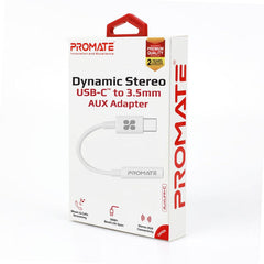 Promate Dynamic Stereo USB-C to 3.5mm AUX Adapter,WHITE