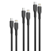 Promate 27W Power Delivery 3Pcs High Tensile Strength USB-C to Lightning Cable Kit ,Black