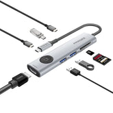 Promate 4K@60Hz Multi-Function High Speed USB-C Hub w/ Screen Privacy Button ,Grey