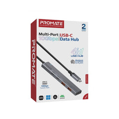 Promate Multi-Port 10Gbps USB-C Data Hub , 2 x USB-A 10Gbps ports,Grey