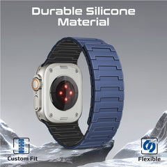 سوار ساعة من السيليكون المغناطيسي الفاخر مع حلقة معدنية - أزرق داكن