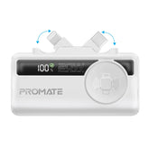 Promate 5000mAh Ultra-Compact fast charging Power Bank with Dual Folding USB-C & Lightning Connector & Apple Watch Charge,White