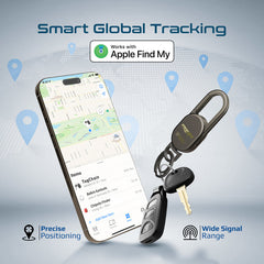 Promate Smart Carabiner Keychain w/ Apple Find My Precision Locator ,Rechargeable Battery,Titanium