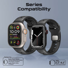 سوار ساعة رياضي متين من السيليكون بلونين - أسود