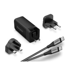 شاحن حائط إنرجايزر 65 واط / 3 منافذ متعددة / تقنية الشحن السريع GaN / PD / كابل USB-C إلى USB-C بطول 2 متر مرفق / أسود