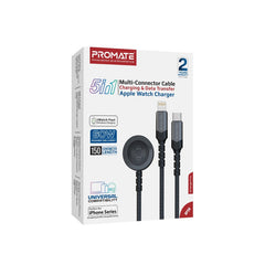Promate 5-in-1 Multi-Connector Cable for Charging & Data Transfer with Apple Watch Charger,BLACK