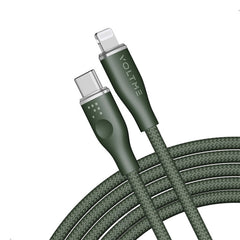VOLTME Powerlink Rugg Double Nylon Cable Type C to Lightning 3A / 1.2M Zinc-Alloy Connector Green