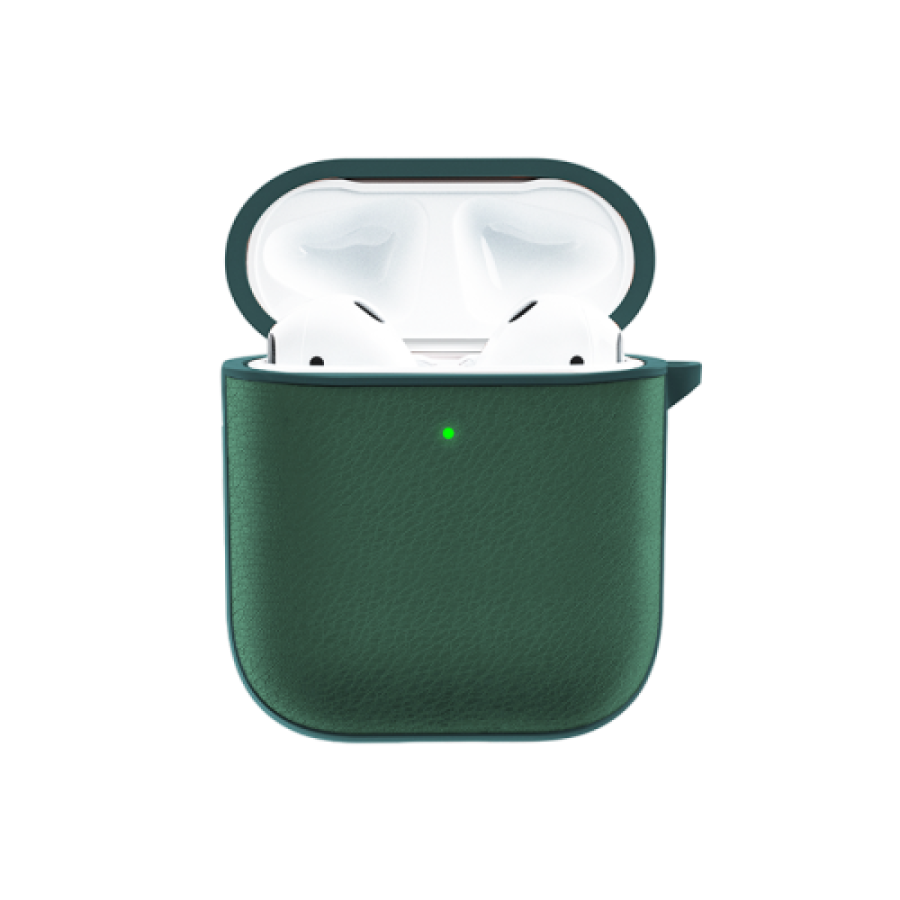جراب سماعات AirPods من جلد العجل الطبيعي من WIWU، أخضر
