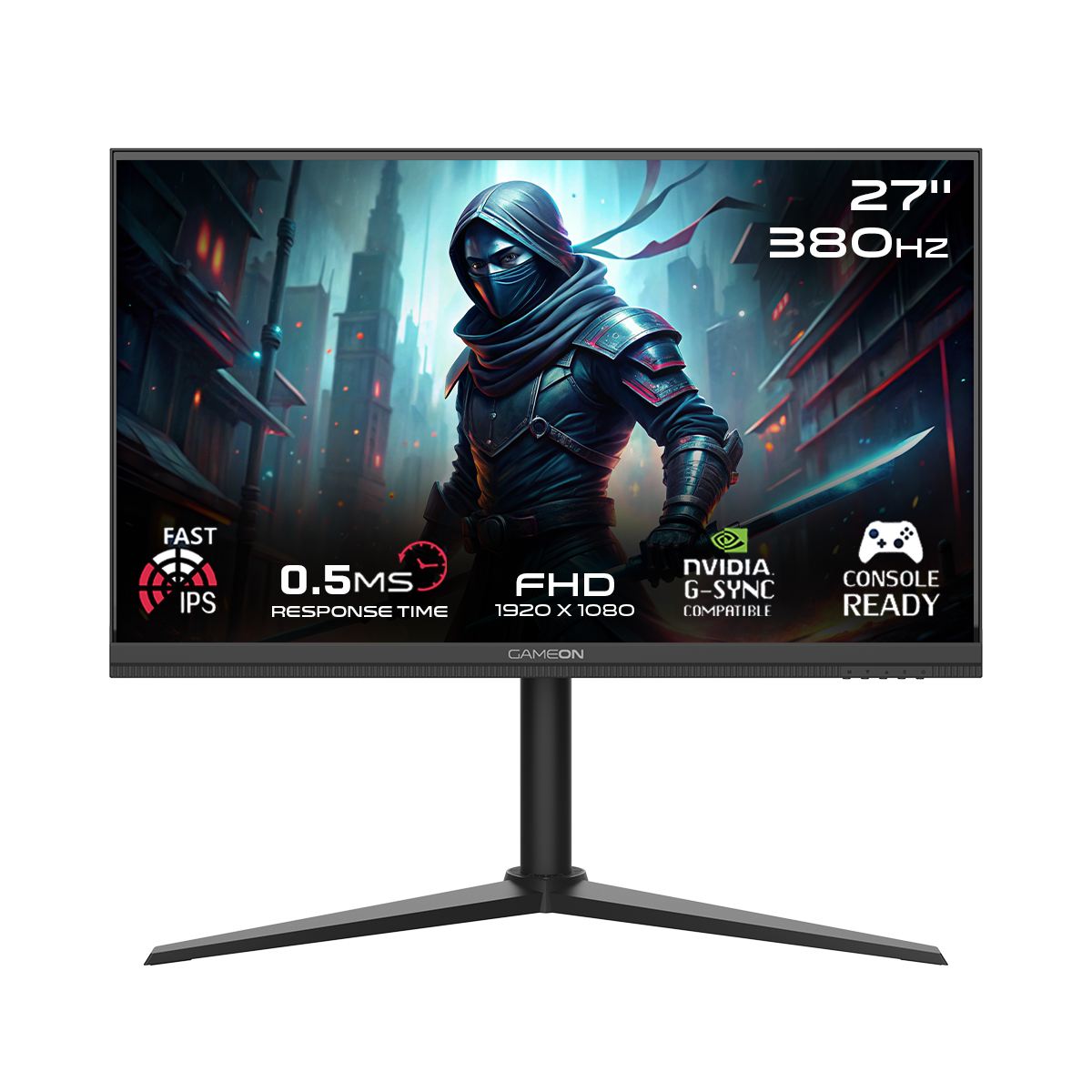 GAMEON GOMP27FHD380IPS Midnight Pro Series 27" FHD, 380Hz, MPRT 0.5ms, HDMI 2.1, Fast IPS Gaming Monitor (Support PS5) - Black