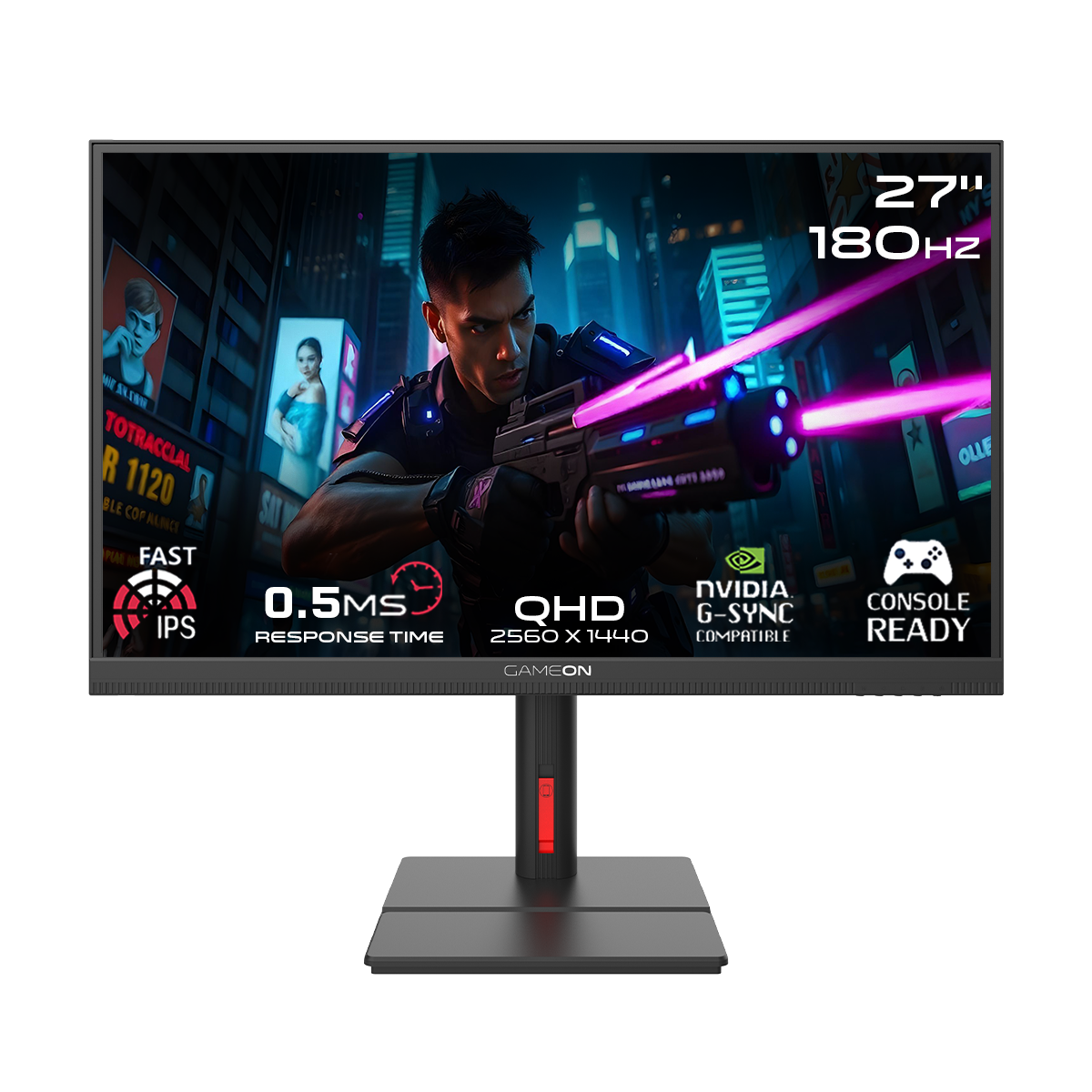 GAMEON GOML27QHD180IPS Midnight Signature Series 27" QHD, 180Hz, MPRT 0.5ms, HDMI 2.1, Fast IPS Mini LED Gaming Monitor (Support PS5) - Black