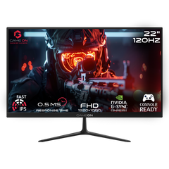 شاشة ألعاب GAMEON مقاس 22 بوصة بدقة FHD، ومعدل تحديث 120 هرتز، وزمن استجابة MPRT 0.5 مللي ثانية، ومنفذ HDMI 2.1، وتقنية IPS سريعة
