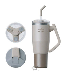 Brave Temp Guard Vacuum Insulated Travel Mug – 180° Rotating Handle, 24H Cold & 12H Hot Retention, Leak-Proof Lids, 950ml - Beige