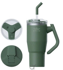 Brave Temp Guard Vacuum Insulated Travel Mug – 180° Rotating Handle, 24H Cold & 12H Hot Retention, Leak-Proof Lids, 950ml - Green