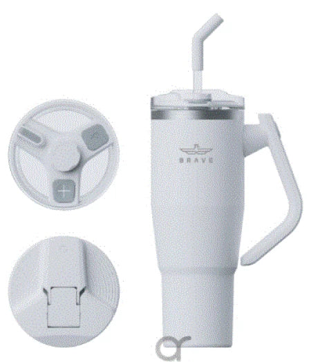 كوب سفر معزول بتفريغ الهواء من بريف تمب جارد - مقبض دوار 180 درجة، يحافظ على البرودة لمدة 24 ساعة والحرارة لمدة 12 ساعة، أغطية مانعة للتسرب، 1200 مل - أبيض