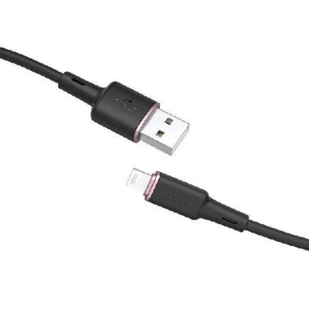 كابل شحن ونقل بيانات ACEFAST C2-02 من USB-A إلى Lightning مصنوع من سبائك الزنك والسيليكون، أسود اللون.