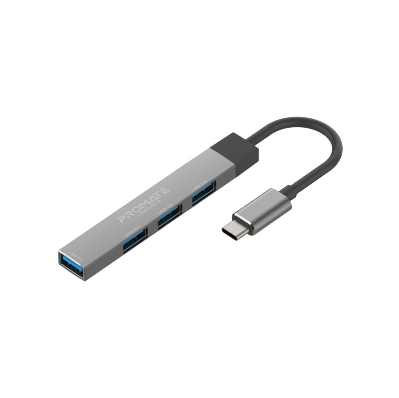 Promate - LiteHub-4,4-in-1 Multi-Port USB-C Data Hub,Grey