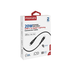 بروميت - باورلاين-سي آي 120، كابل توصيل طاقة 20 واط من نوع يو إس بي-سي إلى موصل أبل لايتنينج، أسود
