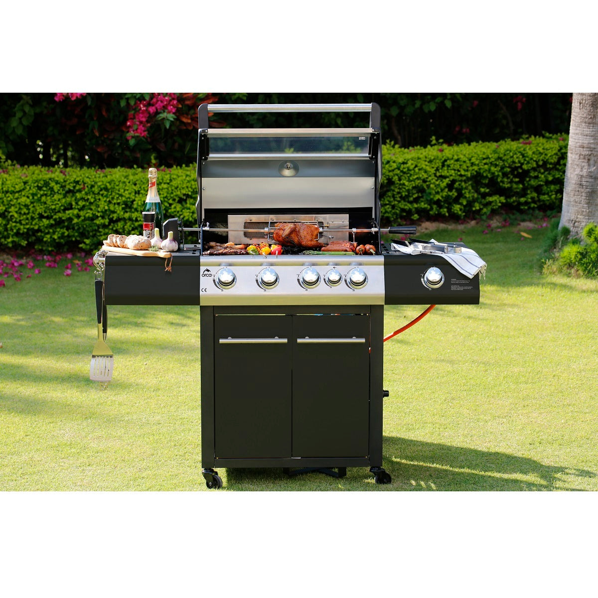 شواية غاز أوركا بأربعة شعلات + شعلة واحدة تعمل بالأشعة تحت الحمراء + شعلة واحدة منزلقة