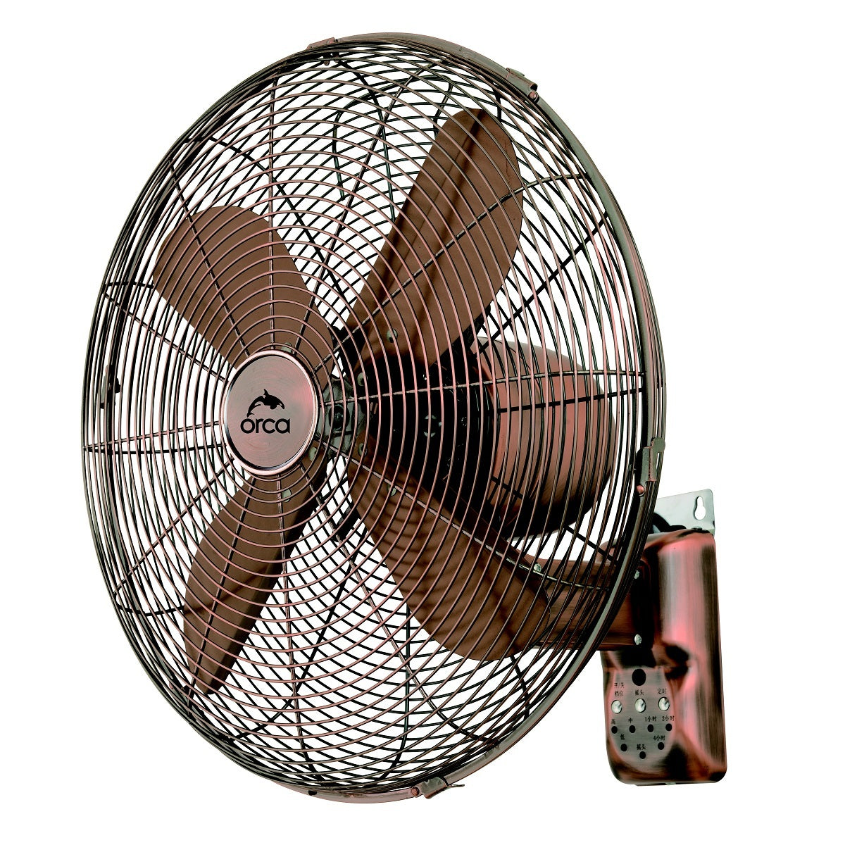 مروحة حائط ORCA مقاس 16 بوصة، معدنية، مزودة بجهاز تحكم عن بعد، لون نحاسي