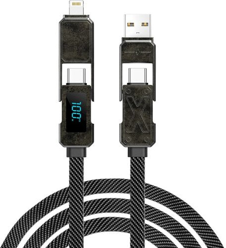 WIWU X Series 100W Fast charge digital display zinc alloy magnetic braid 2 in 2 Cable 100W Wi-C039 A+C-C+L 1.5M Black