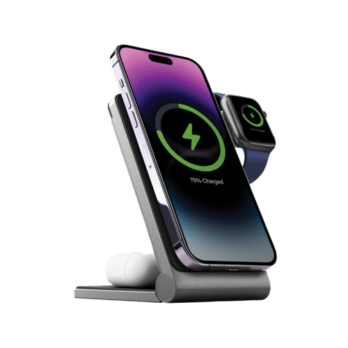 ENERGEA MAGTRIO, 3IN1 FOLDABLE MAGNETIC FAST WIRELESS CHARGER - GUNMETAL EOL