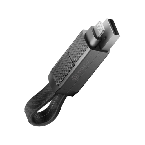 كابل شحن BAZIC GOCHARGE ALUCABLE، 4 في 1، من الألومنيوم، مع مدخل USB A/C ومخرج USB C/Lightning. شحن سريع PD، 15 سم - أسود.