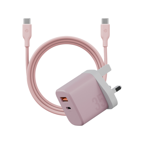 BAZIC GOPORT VELOX BUNDLE, 1C1A CHARGER 35W(UK) WITH WEAVE CABLE - PEACH