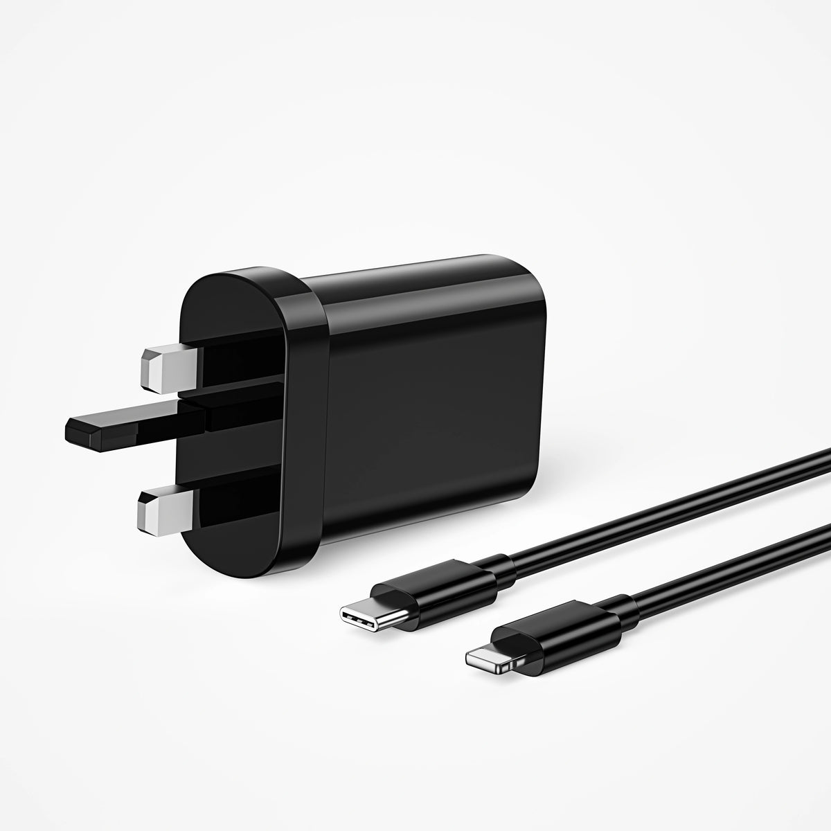 شاحن WIWU PD+ QC + مجموعة كابلات + قابس بريطاني + كابل من النوع C إلى Lightning Wi-U002 CL أسود