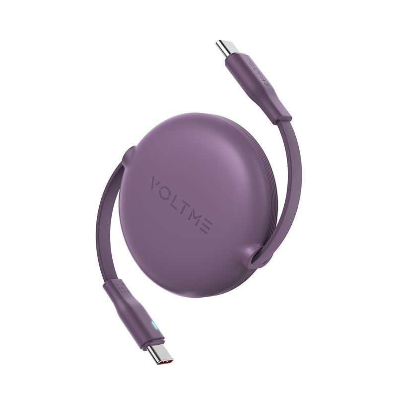 كابل فولتمي باورلينك يويو 3 أمبير، 1 متر، قابل للسحب (كابل ثنائي الاتجاه قابل للسحب)، من النوع C إلى النوع C، بنفسجي اللون