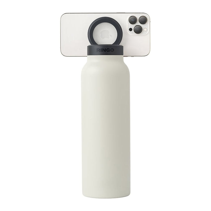 زجاجة مياه رينغو سعة 32 أونصة بغطاء لولبي وحلقة معززة، لون عاجي