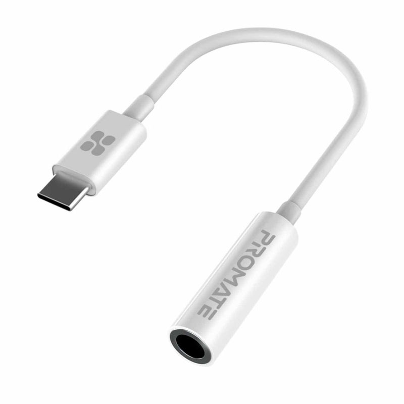 Promate Dynamic Stereo USB-C to 3.5mm AUX Adapter,WHITE