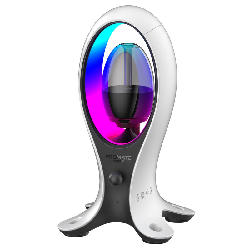 Promate 5W Dynamic High Fidelity Dual Mode RGB Speaker w/ Headphone Stand & USB Hub ,White