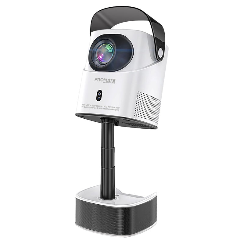 Promate 4K Ultra HD Wireless LCD Projector with Built-In Speaker & Monopod Stand, LCD Technology,White