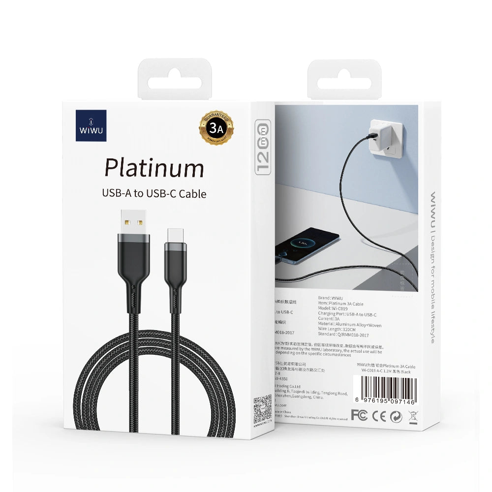 كابل طاقة WIWU Wi-C019 AC من سلسلة Platinum (1.2 متر) أسود