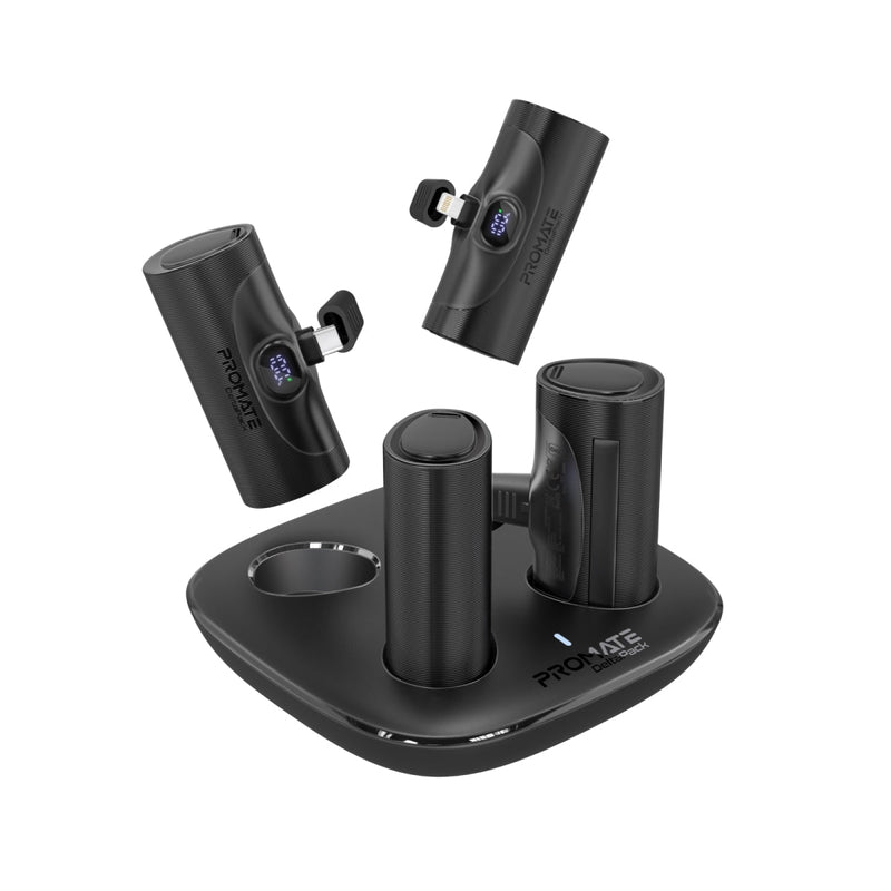 Promate-4 x 5000mAh Power Bank Set with Charging Case , 20W Power Delivery,BLACK