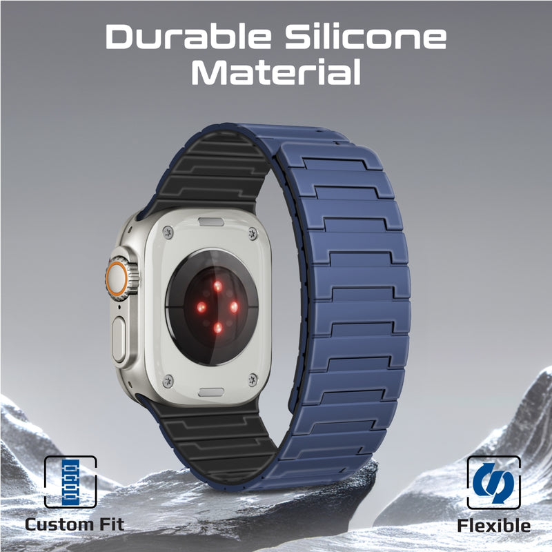 سوار ساعة من السيليكون المغناطيسي الفاخر مع حلقة معدنية - أزرق داكن