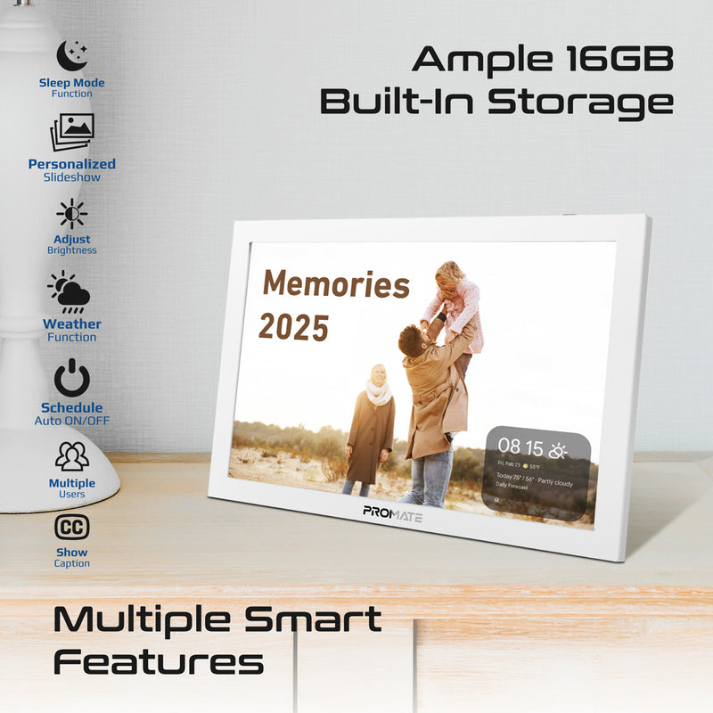 Promate 10.1" Vibrant Full HD Smart Multimedia Wi-Fi Digital Photo Frame,White