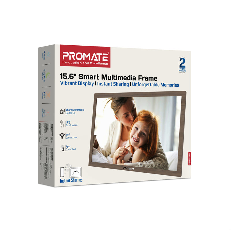 Promate 15.6" Vibrant Full HD Smart Multimedia Wi-Fi Digital Photo Frame ,Pine