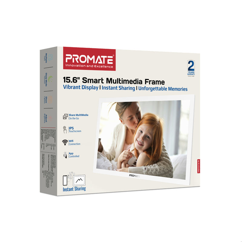 إطار صور رقمي ذكي متعدد الوسائط من بروميت، مقاس 15.6 بوصة، عالي الوضوح بالكامل، مزود بتقنية واي فاي، لون أبيض